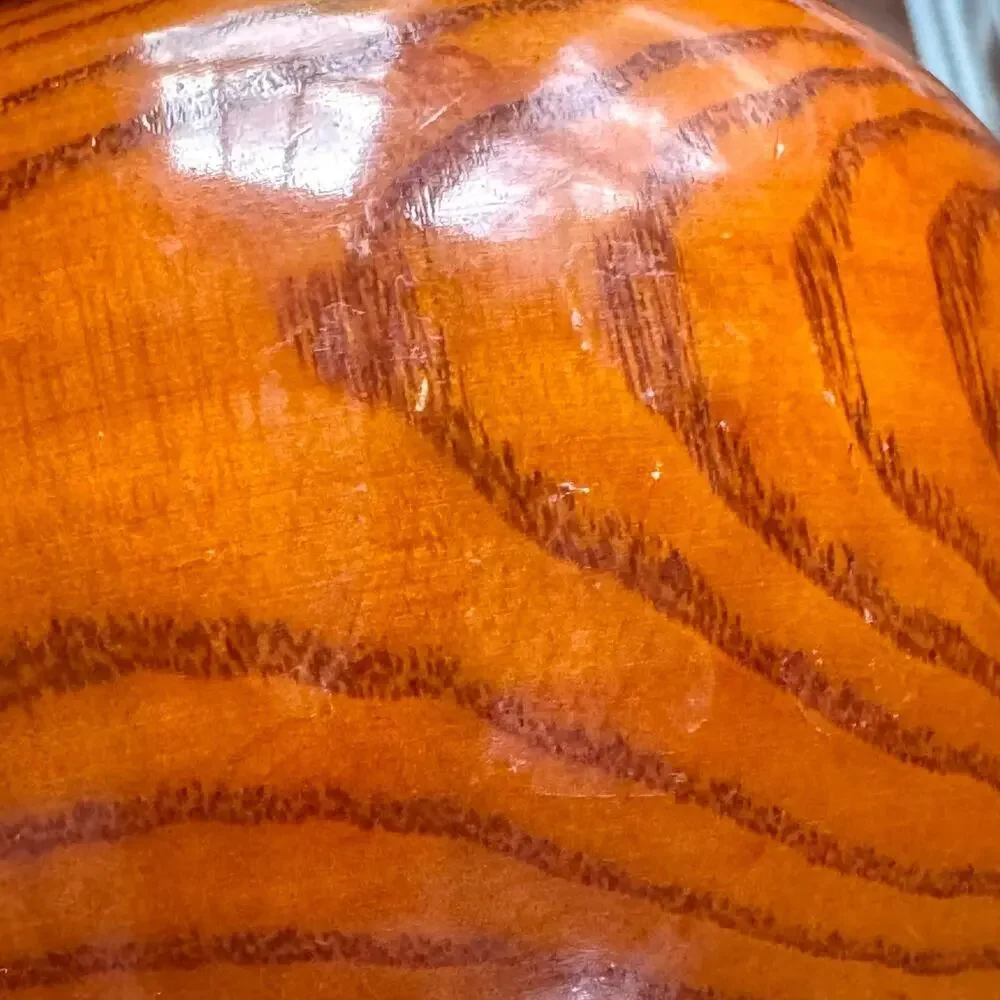 Vintage Hand Turned Wood Vase Lacquered Handmade Rustic Planter Glossy 5” - Picture 6 of 9